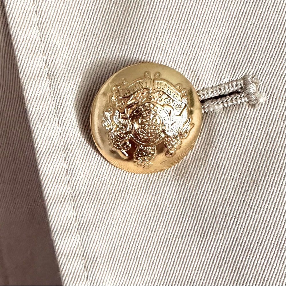 Sold-LRL Beige Blazer Jacket Embroidered Crest Logo Gold Buttons Mens L - Picture 5 of 10